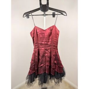 Masquerade Vintage Y2K Burgundy Red Iridescent Tulle Mini Prom‎ Dress 7/8 772944
